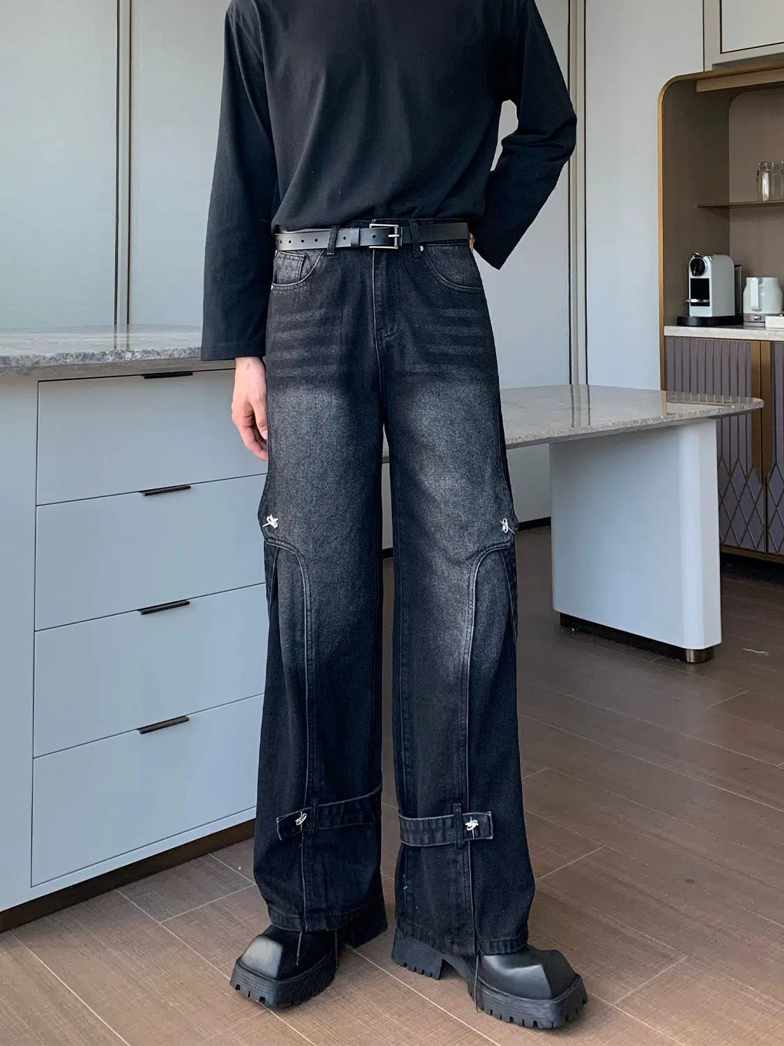 Metal Design Wide-leg Straight-leg Jeans