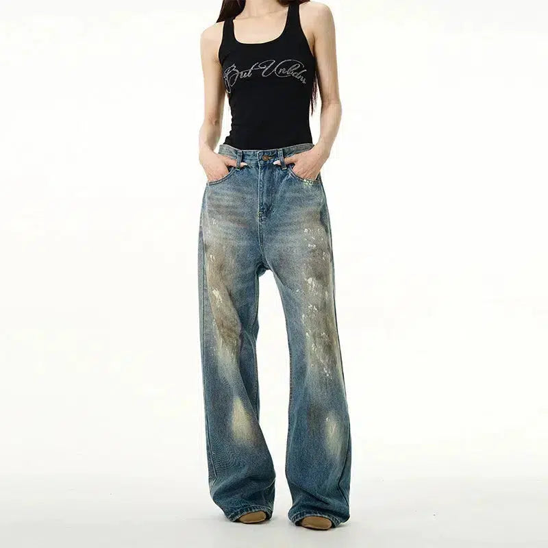 Vintage Distressed Wide-Leg Jeans