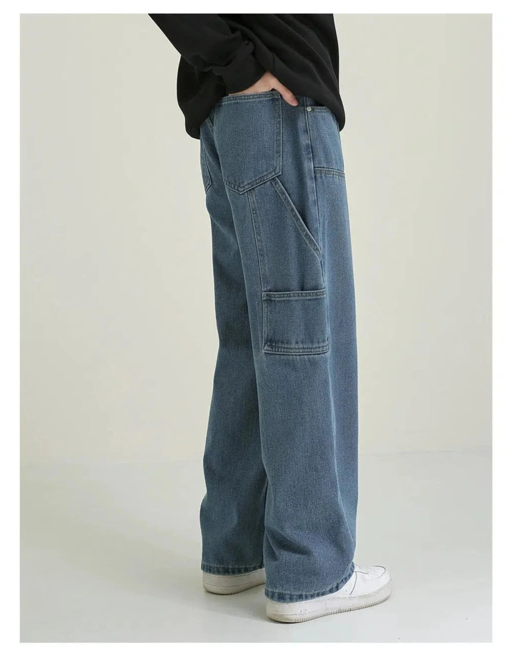 Washed Overalls Straight-leg Jeans