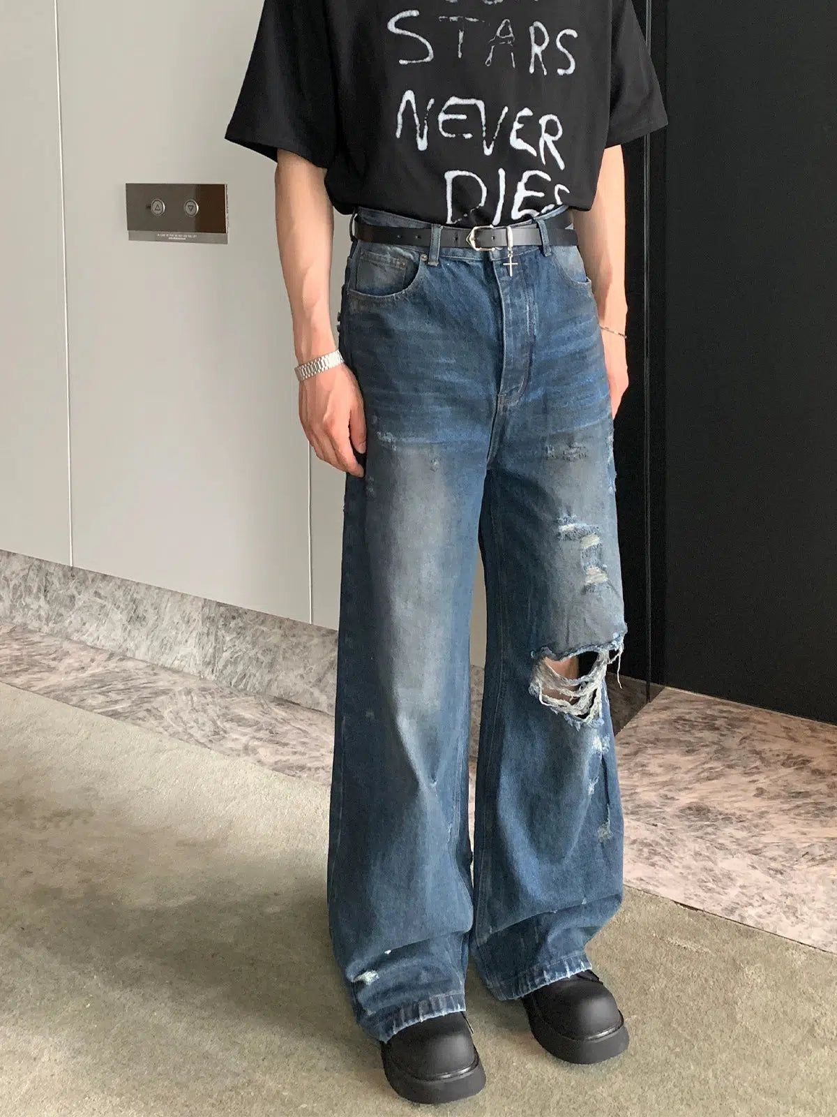 Washed Ripped Double-sided Jeans