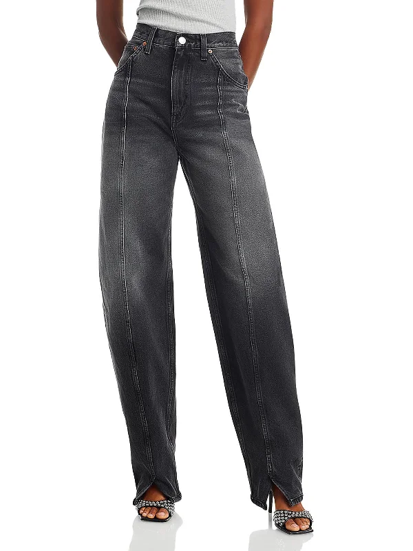 Womens Denim Seamed Wide Leg Jeans