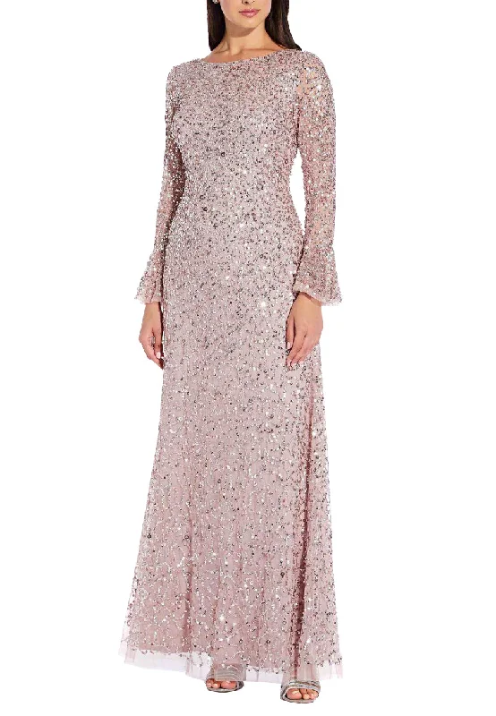 Pink Allover Sequins Bell Sleeves Gown