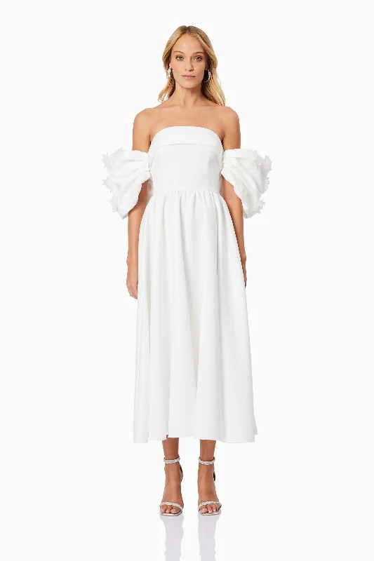 Destiny Off Shoulder Midi Dress in White