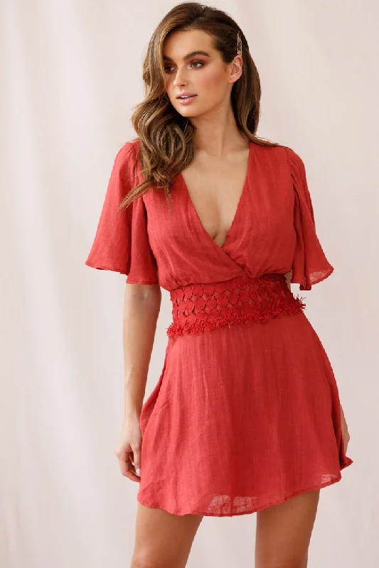 Fate Angel Sleeve Embroidery Trim Dress Rose