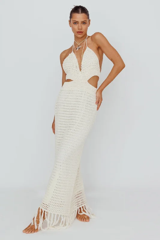 Lelei Crochet Open Back Maxi Dress Beige