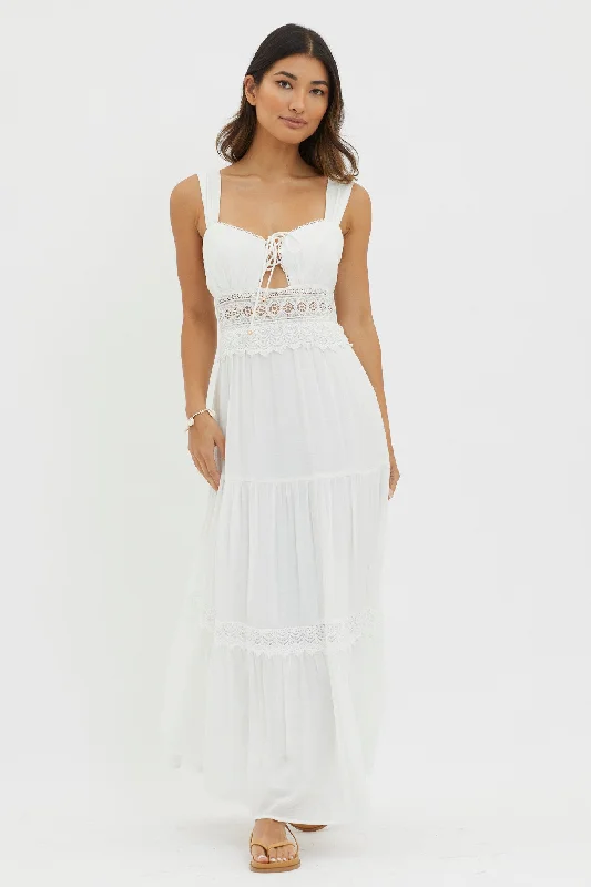 Libby Crochet Lace Waist Maxi Dress Off White