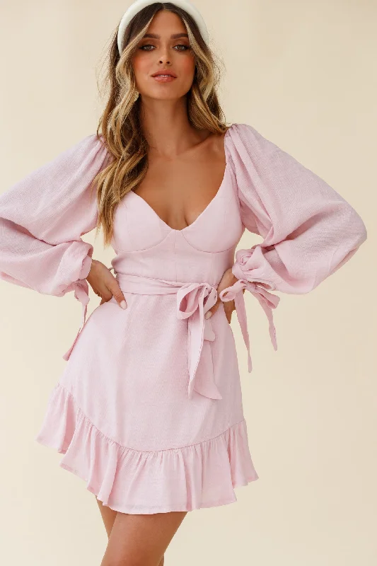 Make Memories Balloon Sleeve Molded Bust Dress Blush