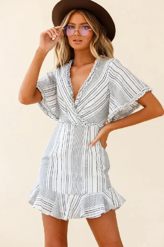 Ochre Open Back Bow Detail Dress Stripe Pattern White/Navy