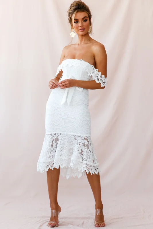 Patience Lace Bodycon Midi Dress White