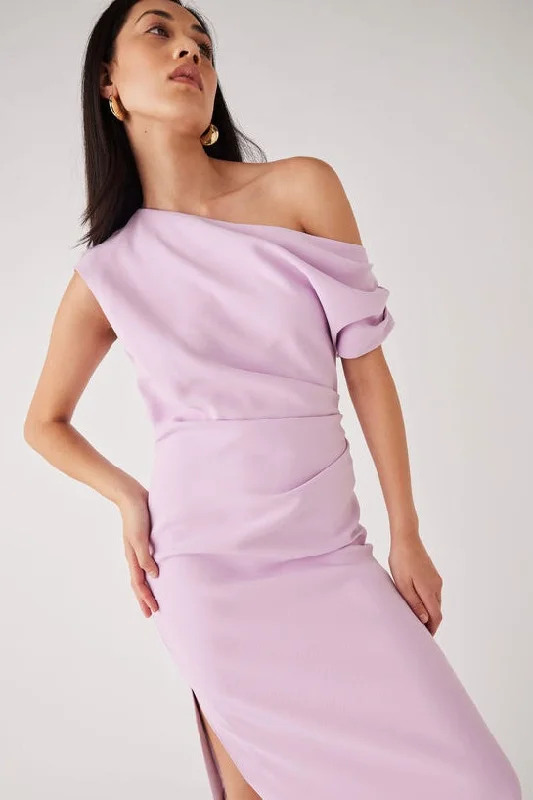 Regency Lilac Off Shoulder Midi Dress