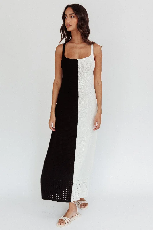 Sunday Fun Day Knit Maxi Dress Black Cream