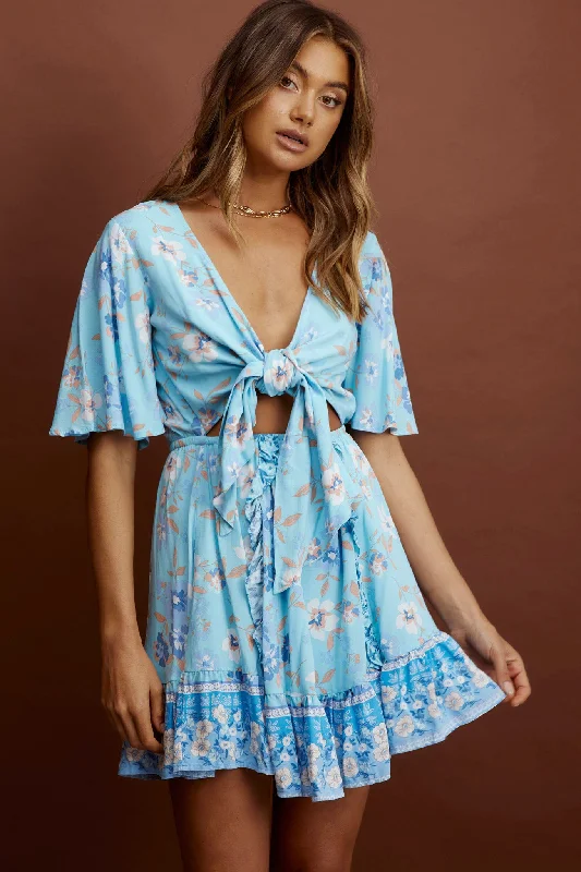 Suva Tie-Knot Bust A-Line Dress Floral Blue