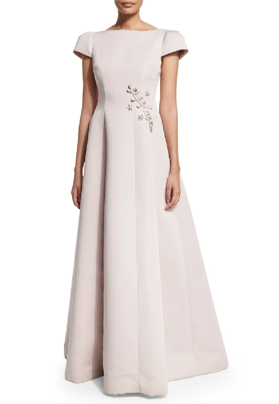 Nude Cap Sleeves Embellished Ball Gown