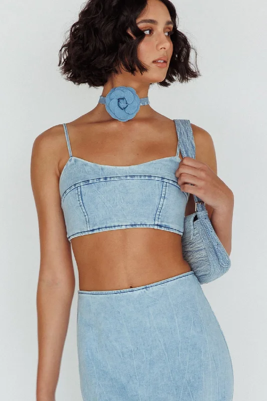 The Moment Cami Strap Crop Top Denim