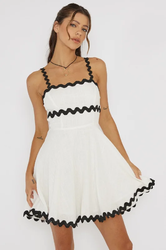 Won Me Over Ric Rac Trim Mini Dress White