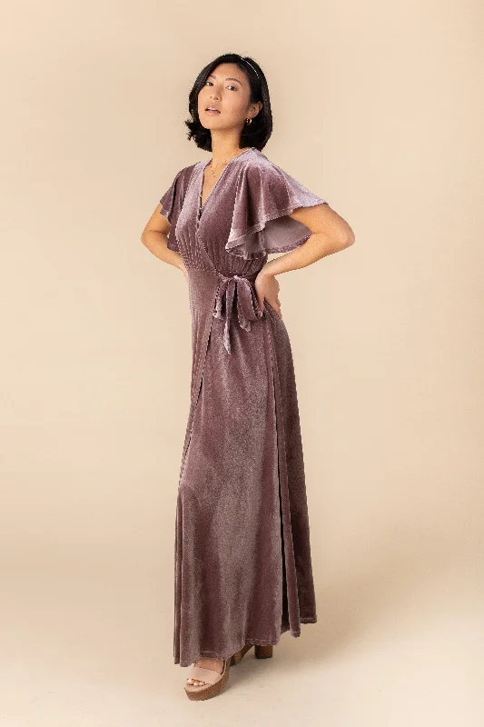 Arbor Velvet Wrap Dress-Deep Rose