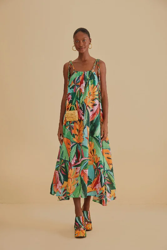 Multicolor Banana Foliage Sleeveless Midi Dress