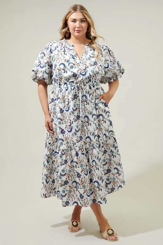 Blanche Floral Ginny Bubble Sleeve Midi Dress Curve