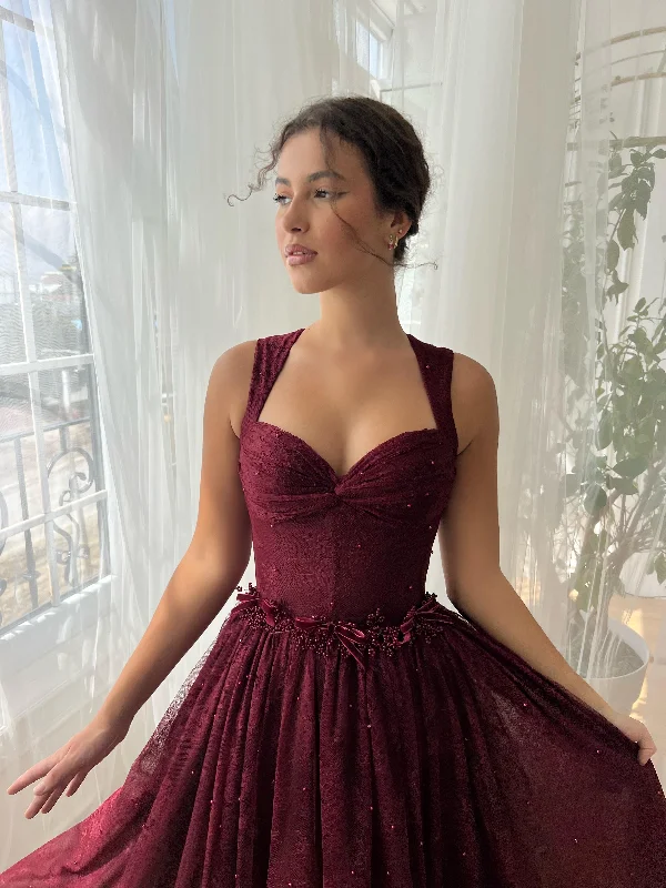 Burgundy Dantelle Midi Dress