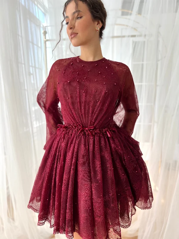 Burgundy Dantelle Mini Dress