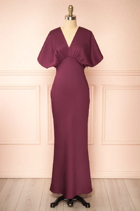 Dracaris | Long Burgundy Satin Dress