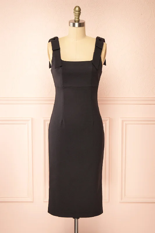 Gaile Black | Shoulder Tie Midi Dress