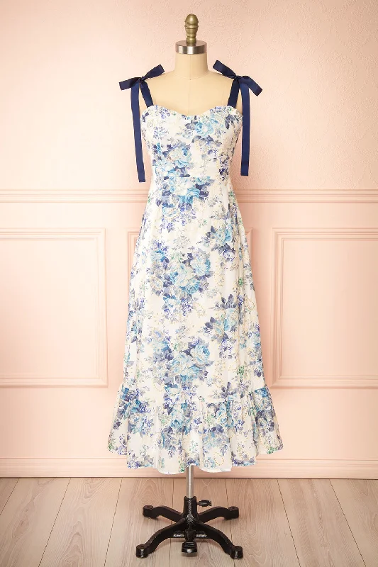 Hoonji | Floral Midi Dress w/ Tie Straps