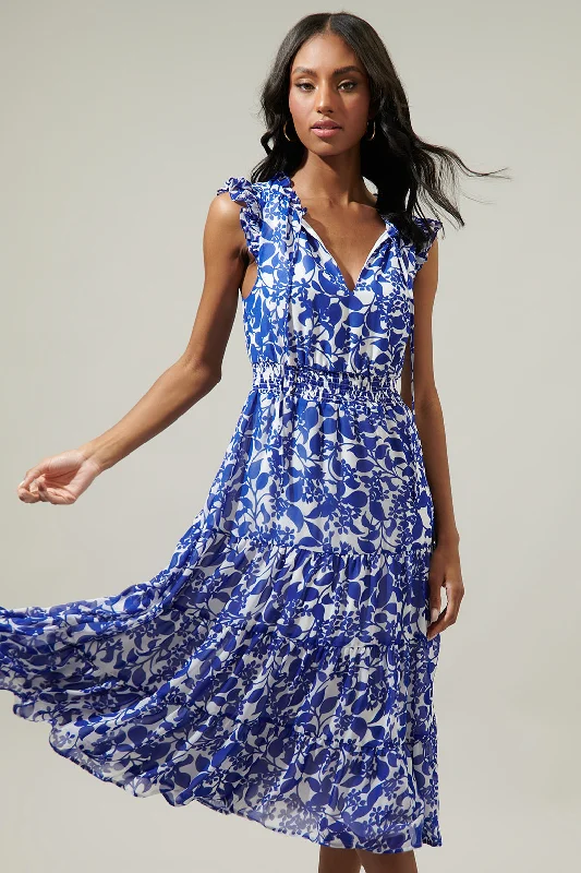 Kian Floral Pisces Smocked Midi Dress