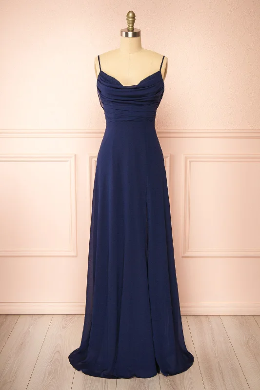 Kieran Navy | A-Line Maxi Dress w/ Lace