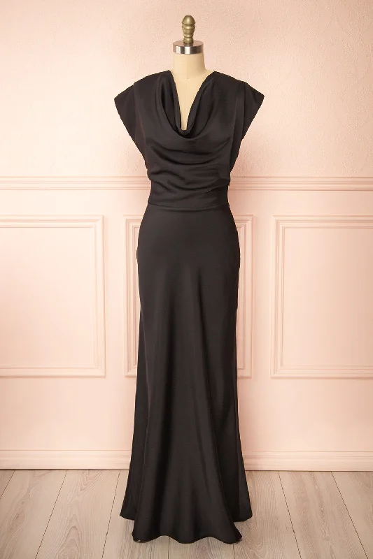 Korpa Black | Satin Maxi Dress w/ Cowl Neck