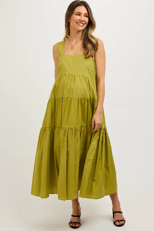 Lime Tiered Maternity Maxi Dress