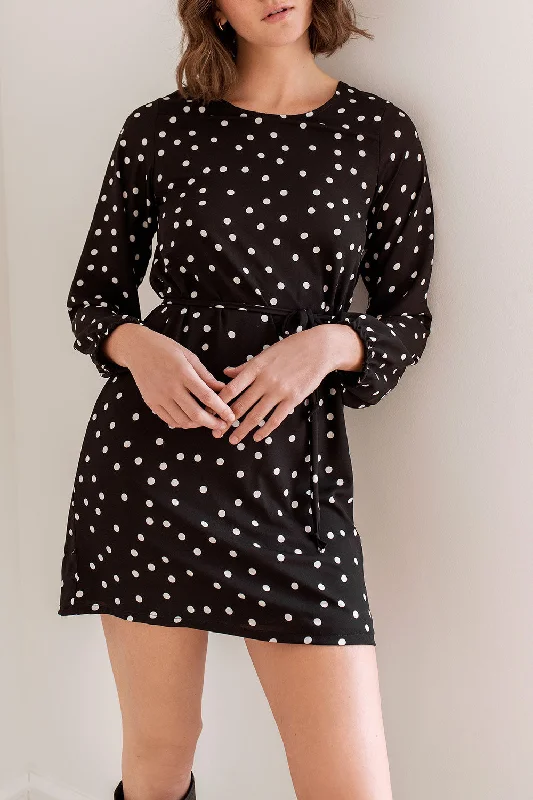 Macie Black | Short Dress w/ White Polka Dots