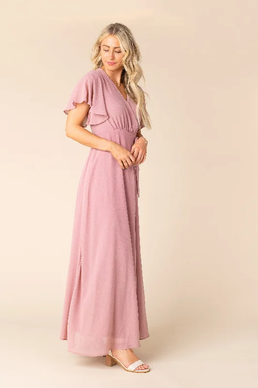 Naples Flutter Sleeve Wrap Maxi - Rose