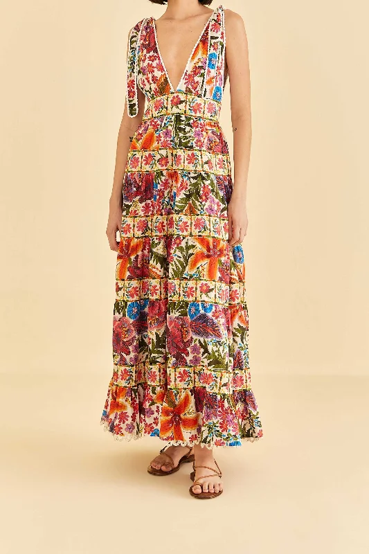 Off-White Tropical Yard Sleeveless Midi Dress