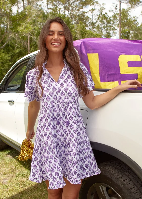 Purple Game Day Short Sleeve Tiered Dress