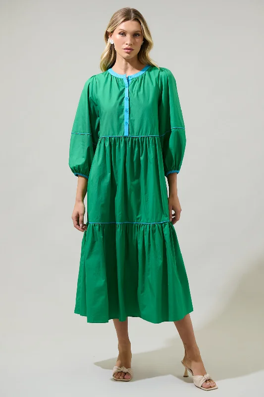 Saddy Long Sleeve Button Up Midi Dress