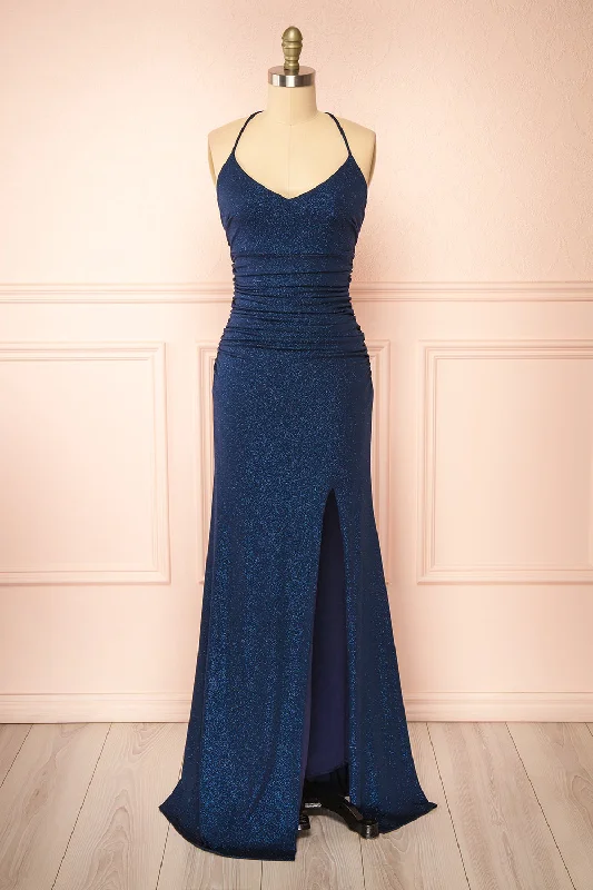 Samira Navy | Sparkly Mermaid Maxi Dress w/ Slit