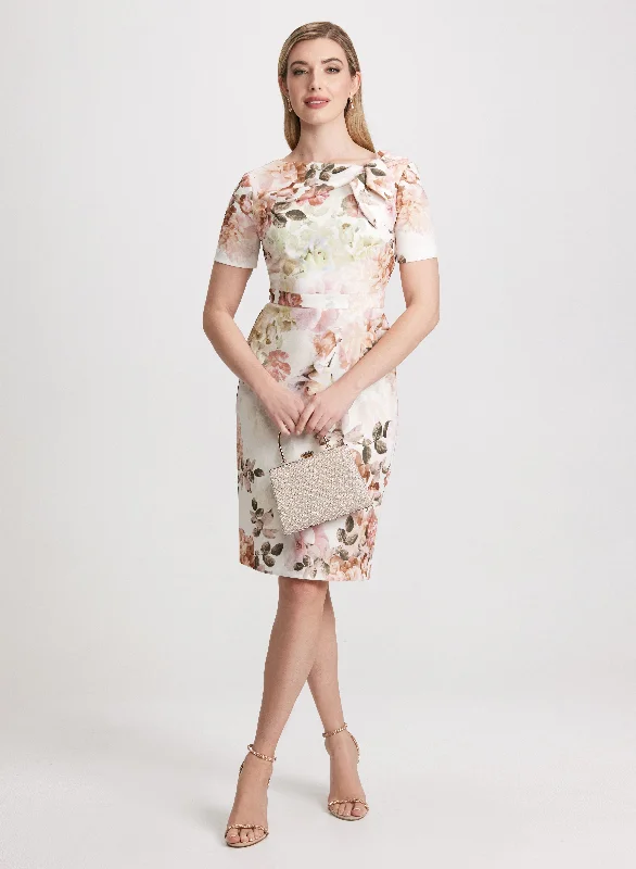 Short Sleeve Floral Sheath Dress