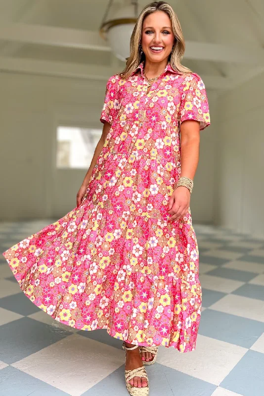 SSYS The Short Sleeve Emery Midi Dress In Pink Floral