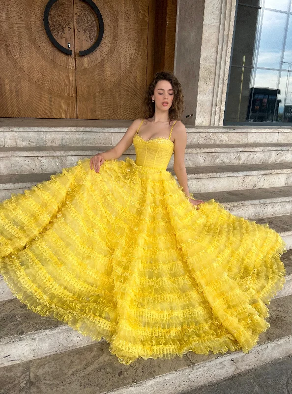 Sun-yellow Swirl Ball Gown