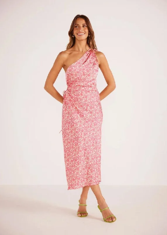 MINKPINK Alina One Shoulder Midi Dress - Pink Floral ***FINAL SALE***