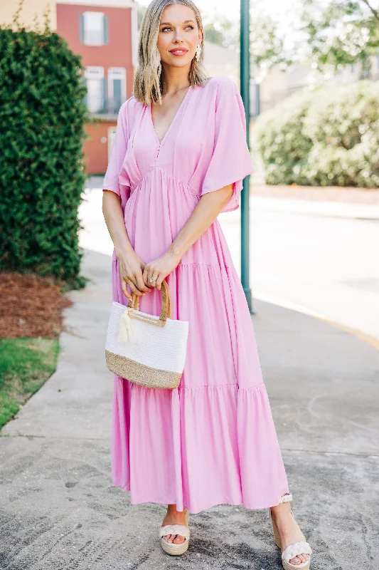 Ocean Breeze Pink Tiered Maxi Dress