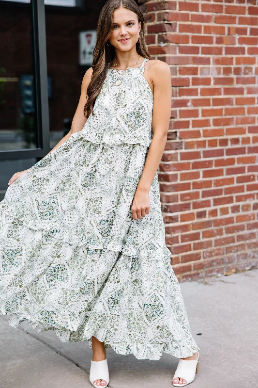 Put It All Together Olive Green Paisley Maxi Dress