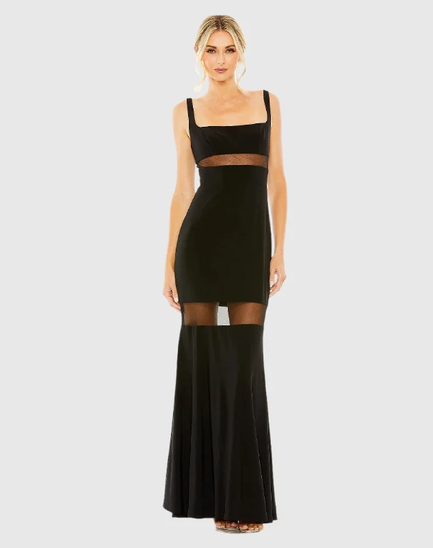 Sheer Mesh Panel Detail Column Gown