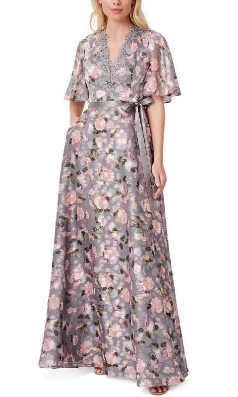 Aidan Mattox MD1E207259 - Flutter Sleeve Floral Long Dress