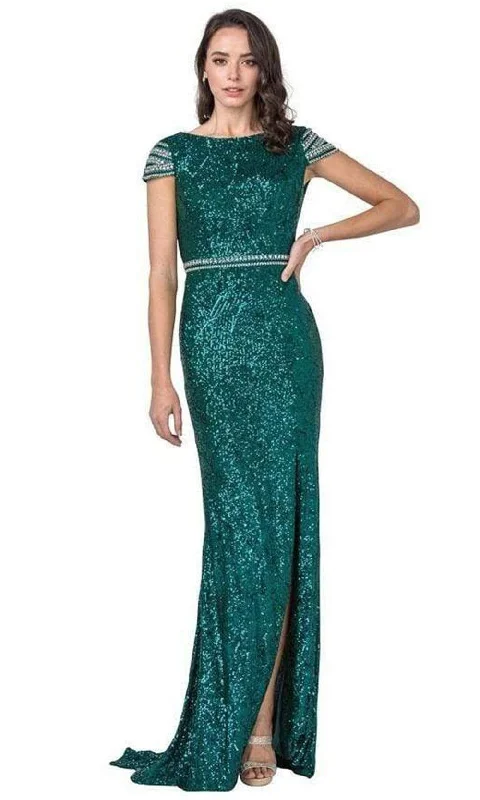 Aspeed Design - L2398 Cap Sleeve Sequined High Slit Dress