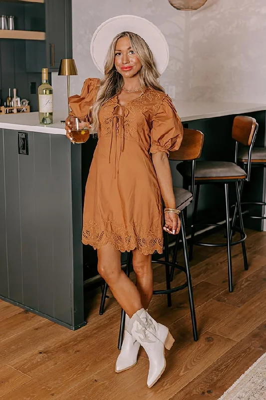 Chic Feeling Embroidered Mini Dress in Camel