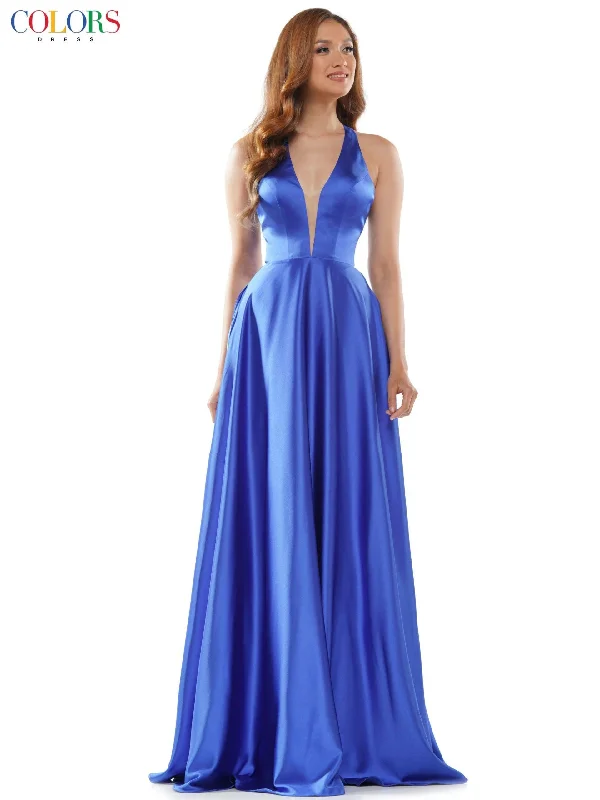 Colors 2633 Colors Long Halter Formal Prom Dress