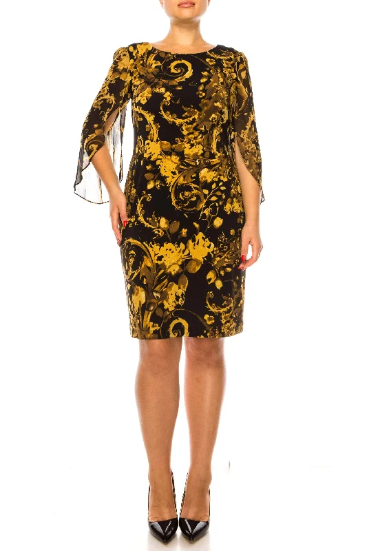 Connected Apparel TCC97727 - Sheer Sleeve Floral Printed Formal Dress