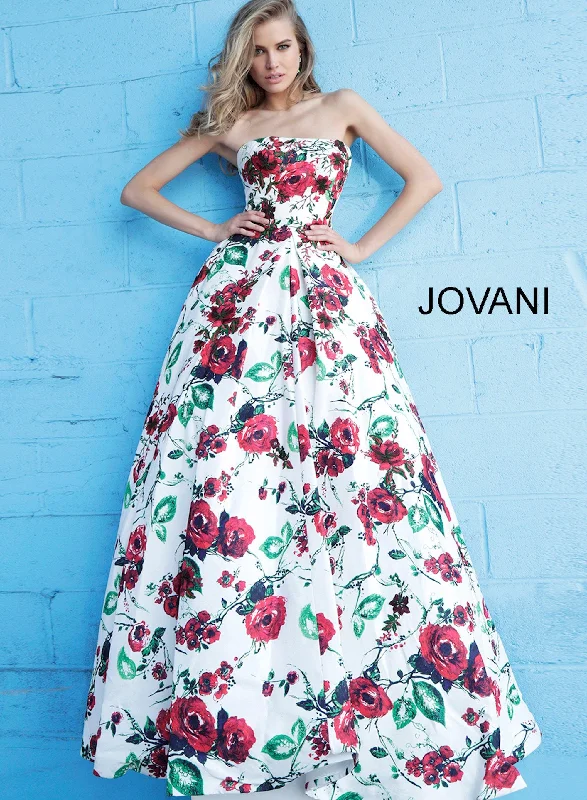 Jovani 49918 Strapless Floral Long Prom Dress